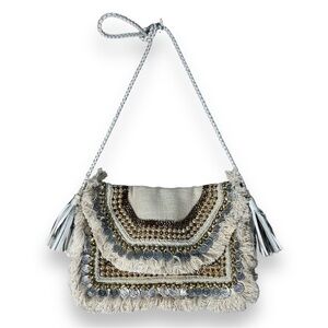 Vintage Ranee’s Crystal Embellished Natural Woven Coin Envelope Crossbody Bag